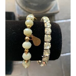 Erimish Beaded Bracelet and Clear Crystal Bracelet SET of 2 Stretch, Stamped